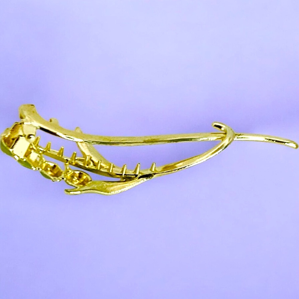 Lily of the Valley Green Enamel & Gold Plated Hair Clasp - Picture 5 of 6